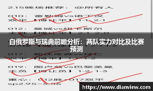 白俄罗斯与瑞典前瞻分析：两队实力对比及比赛预测